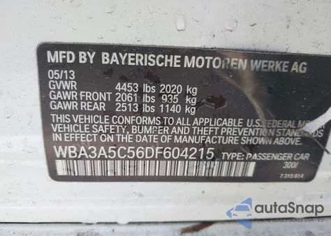 2013 BMW 328I z USA, uszkodzony, nr VIN WBA3A5C56DF604215